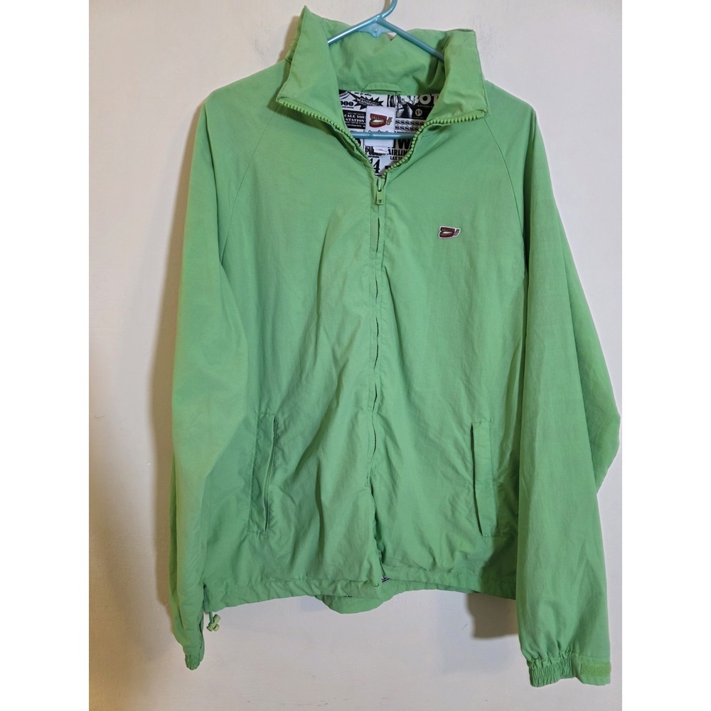 CornerStoreHero‎ Lime Green Nylon Windbreaker Jacket Graphic Lining Mens XL